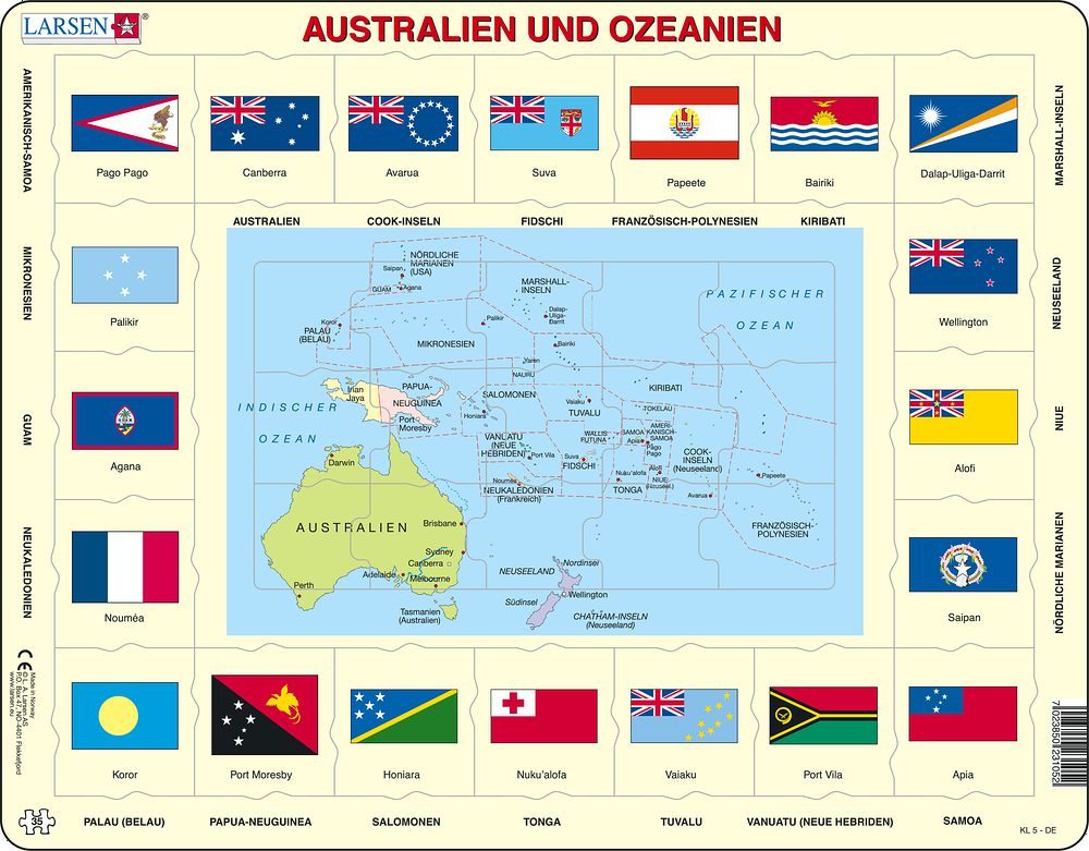 KL5 - Kart/flagg - Australia og Oseania (Tysk)