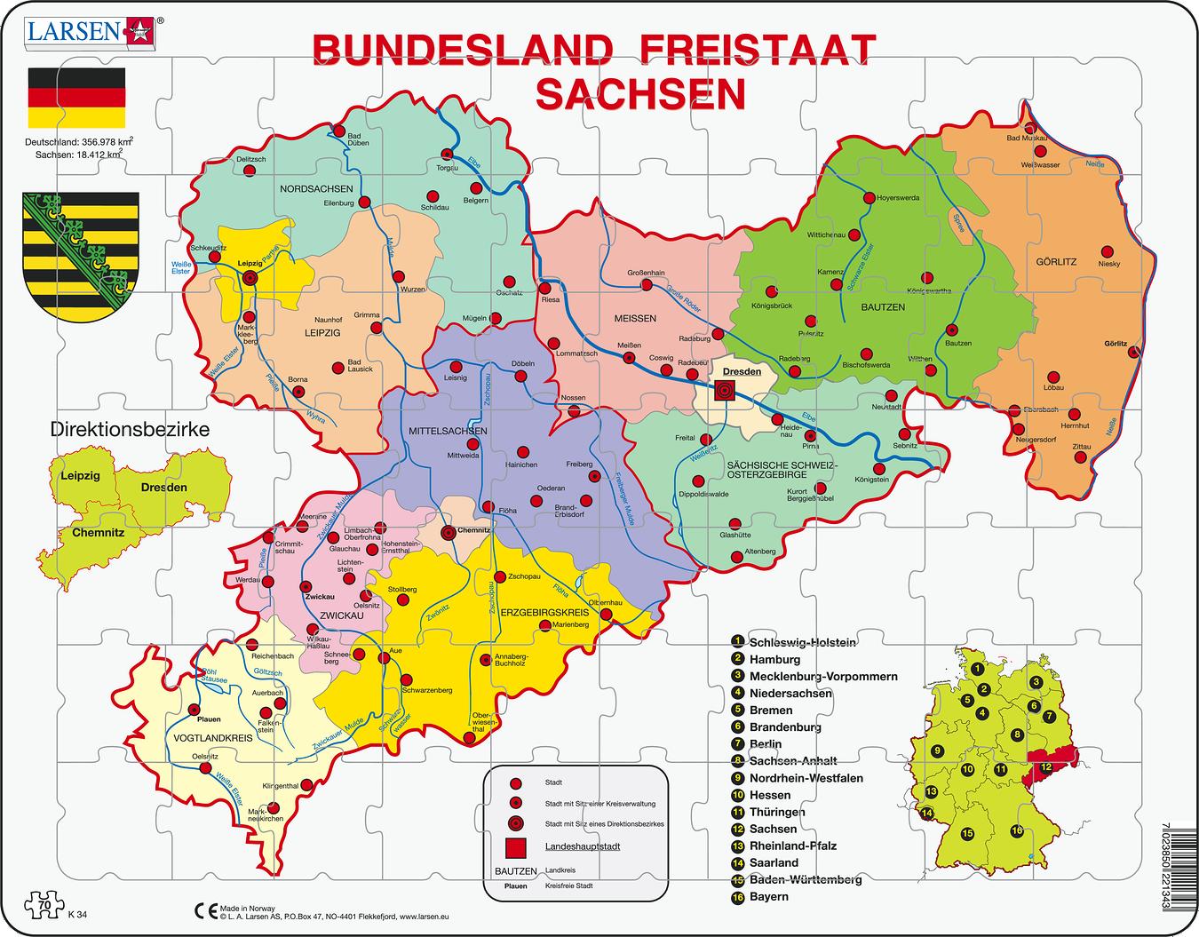 K34 - Freistaat Sachsen Political :: Other maps :: Puzzles :: Larsen