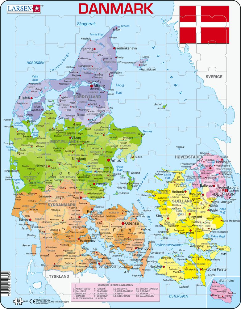 A6 - Denmark Political :: Maps of countries :: Puzzles :: Larsen Puzzles