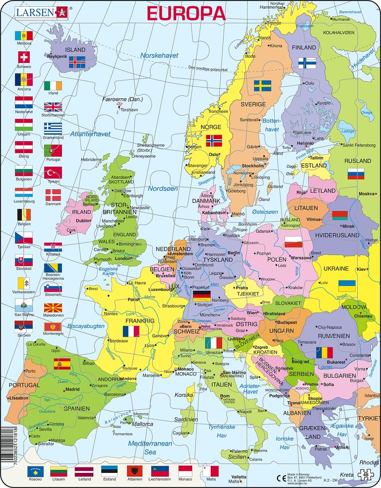 K2 - Europe Political Map (Danish) K2 - Europe Political Map (Danish)