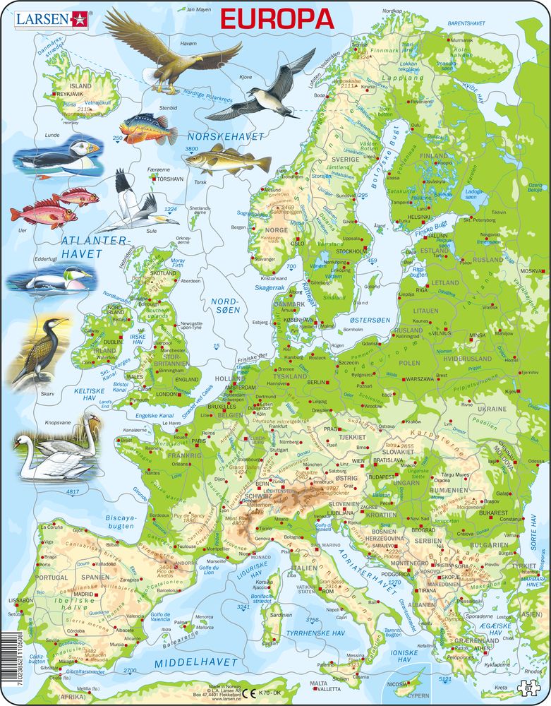 K70 - Europe Topographic  Map (Danish) K70 - Europe Topographic  Map (Danish)