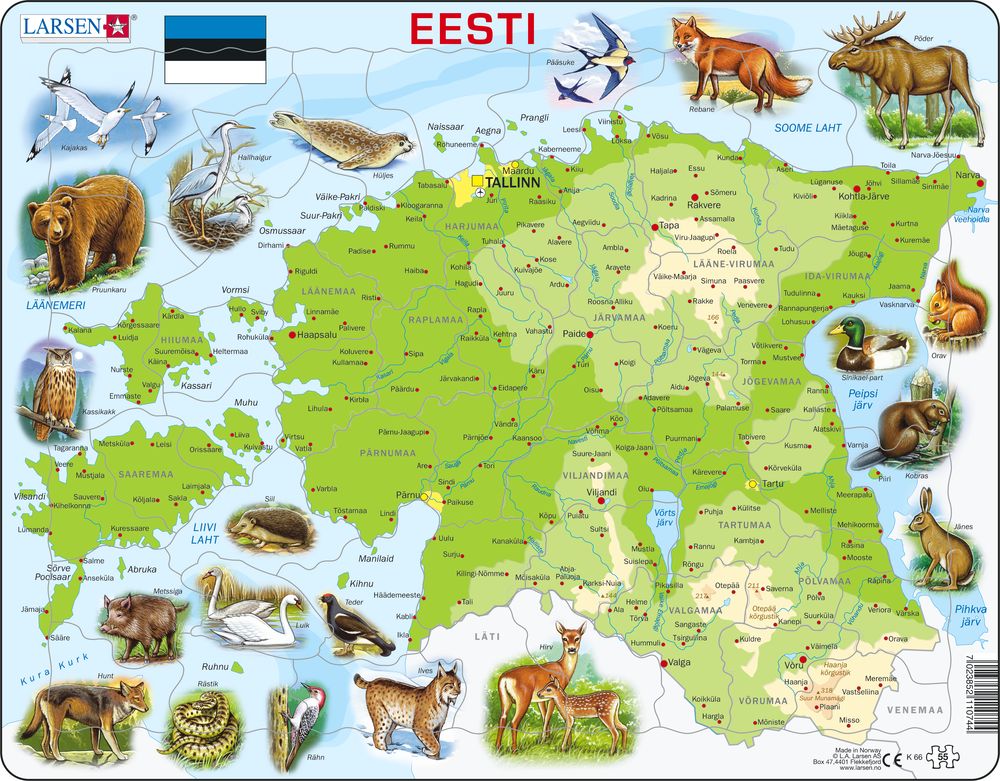 K66 - Estland Fysisk kart med Dyr (Estisk) K66 - Estland Fysisk kart med Dyr (Estisk)