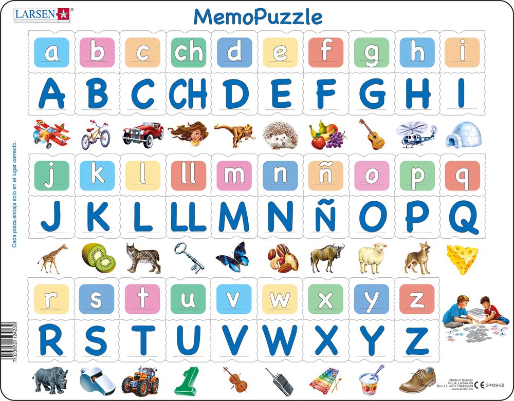 GP429 - MemoPuzzle: Alfabetet med 29 store og små bokstaver (Spansk) GP429 - MemoPuzzle: Alfabetet med 29 store og små bokstaver (Spansk)