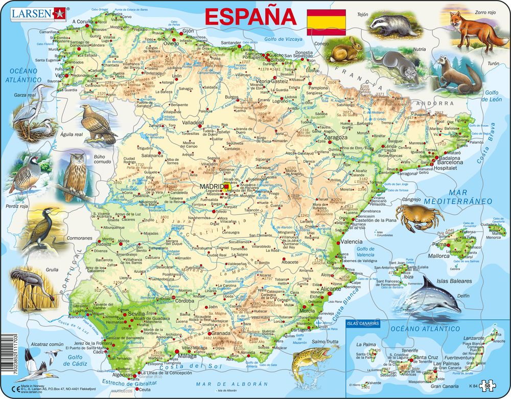 K84 Spain Physical Map Maps of countries Puzzles Larsen Puzzles