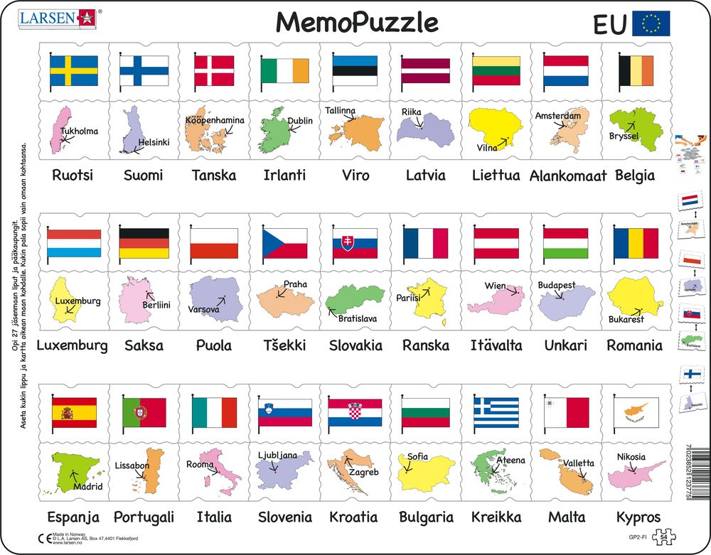 GP2 - MemoPuzzle: Names, Flags and Capitals of 27 EU Member States (Finnish) GP2 - MemoPuzzle: Names, Flags and Capitals of 27 EU Member States (Finnish)