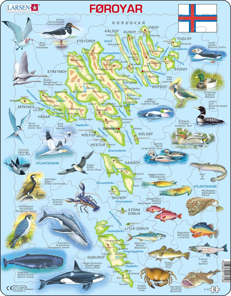 A15 - Færøyene Kart med Dyr (Færøysk) A15 - Færøyene Kart med Dyr (Færøysk)