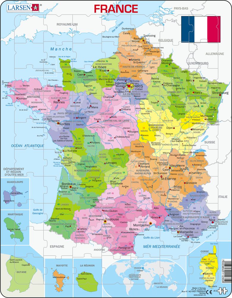 A5 - France Political Map :: Maps of countries :: Puzzles :: Larsen Puzzles