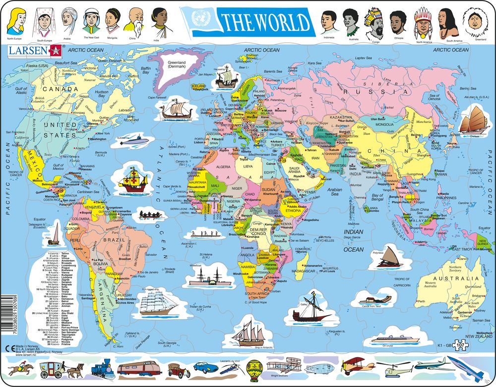 K1 - Verden, politisk kart (Engelsk)