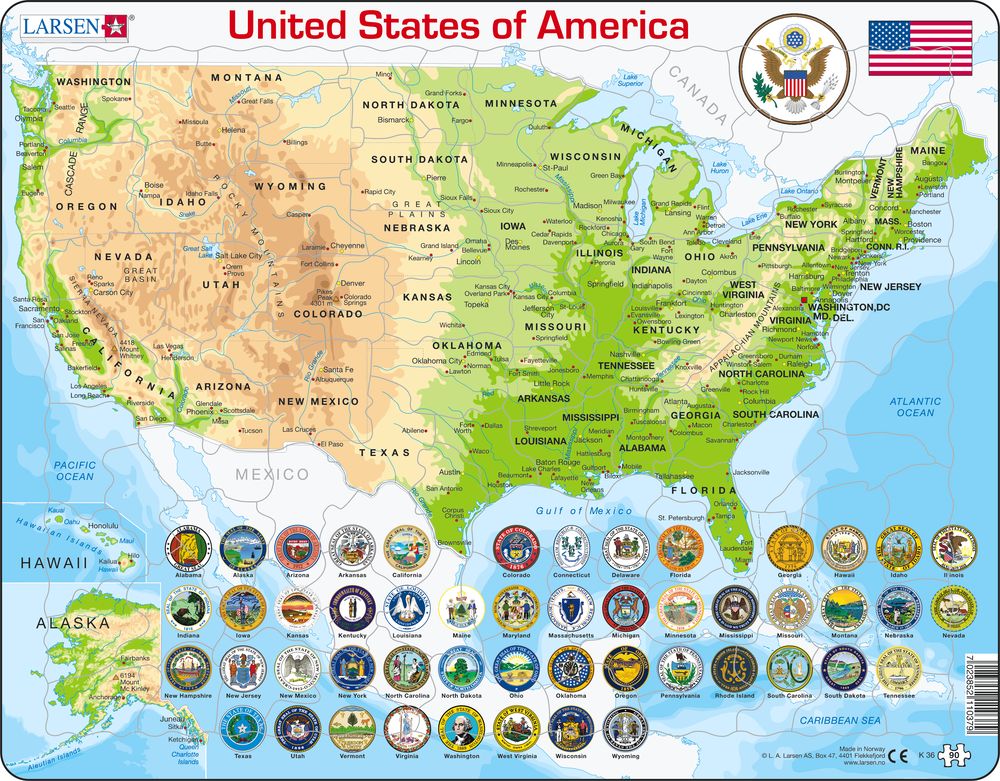 K36 - United States of America Physical Map (English) K36 - United States of America Physical Map (English)