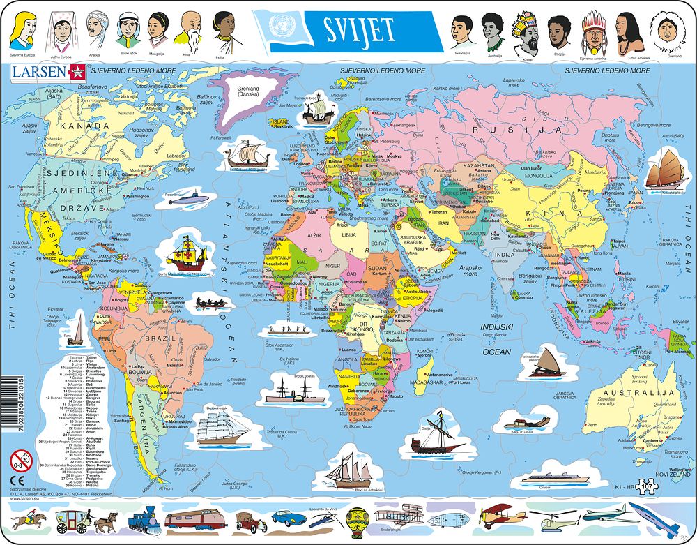 K1 - Verden, politisk kart (Kroatisk)