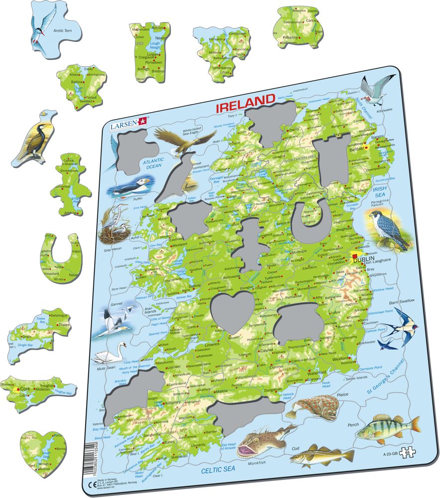 A23 - Irland topografisk kart med dyr (Illustrasjonsbilde 1)