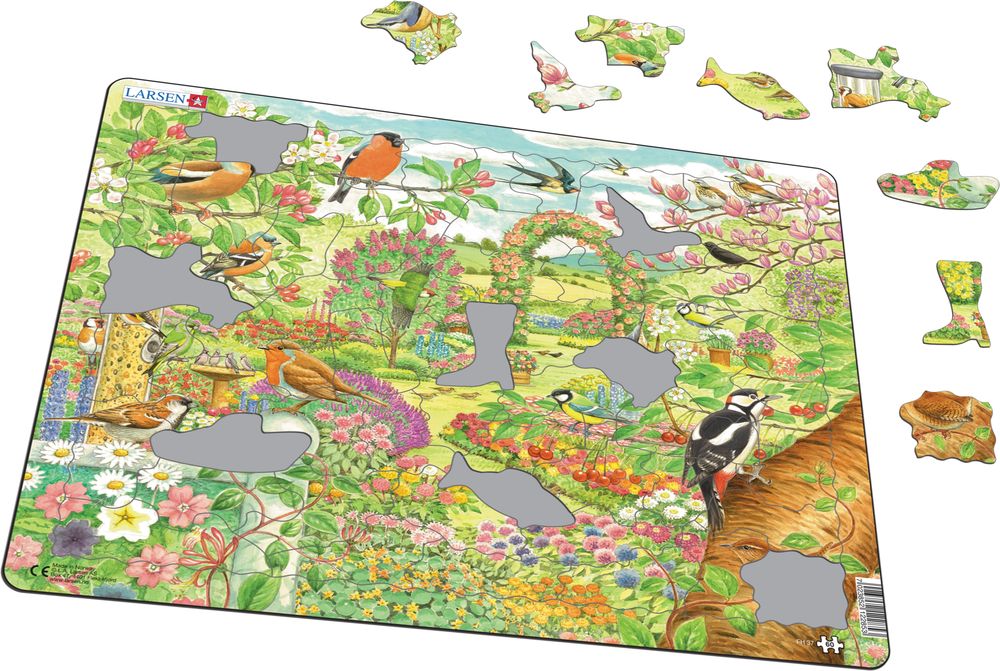 FH37 - Fargerike fugler og blomster i en vakker hage (Illustrasjonsbilde 1)
