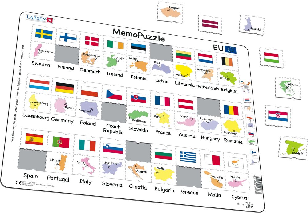 GP2 - MemoPuzzle: Navn, flagg og hovedsteder til 27 EU-land (Illustrasjonsbilde 1)