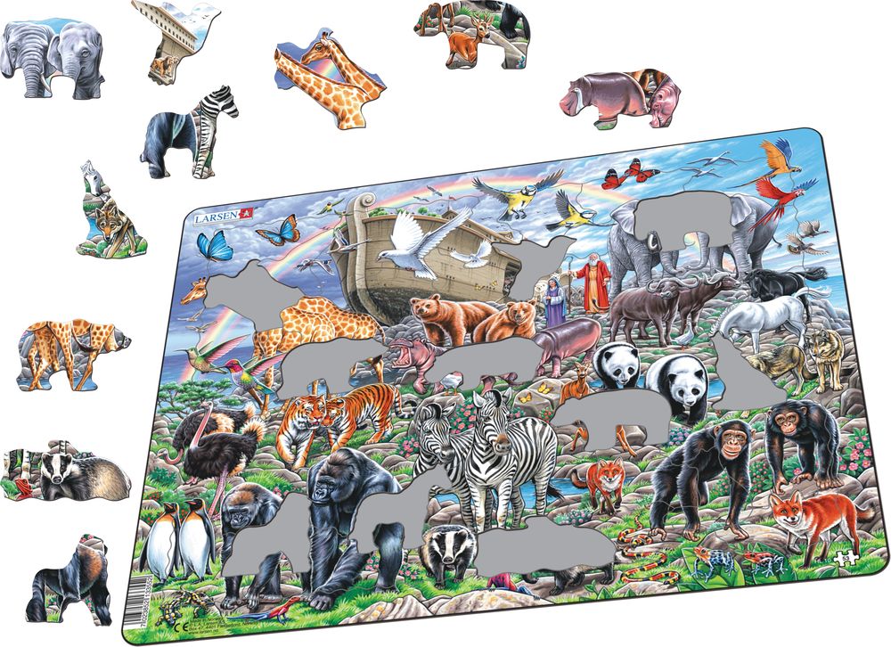 HL10 - Noahs ark med dyr fra hele verden på fjellet Ararat (Illustrasjonsbilde 1)