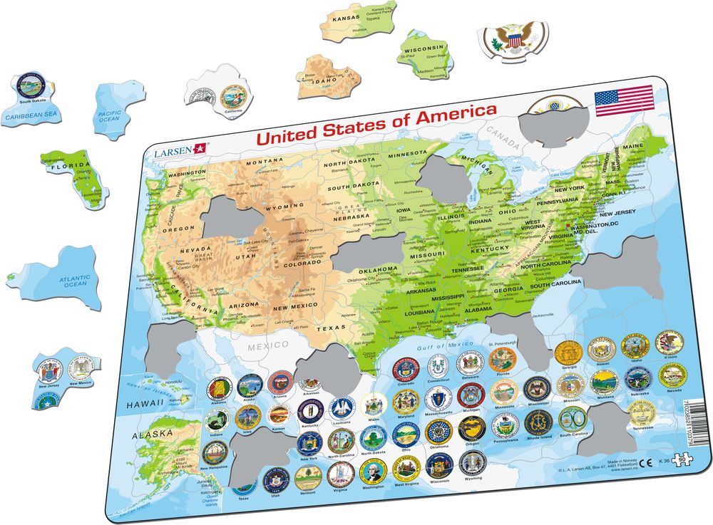 K36 - Amerikas forente stater (USA), topografisk kart (Illustrasjonsbilde 1)