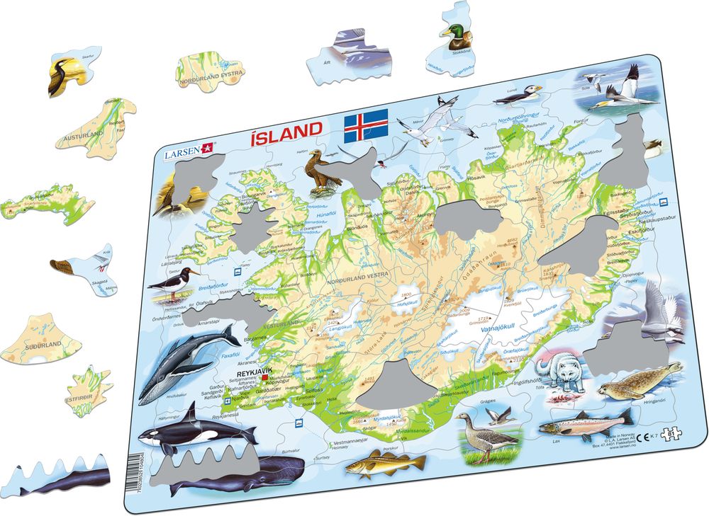 K7 - Island, topografisk kart (Illustrasjonsbilde 1)