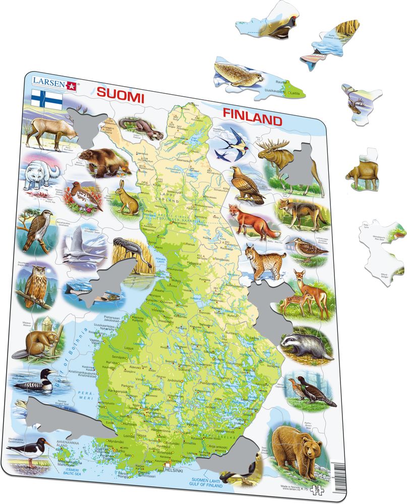 K75 - Finland Physical Map With Animals (Illustrative image 1)