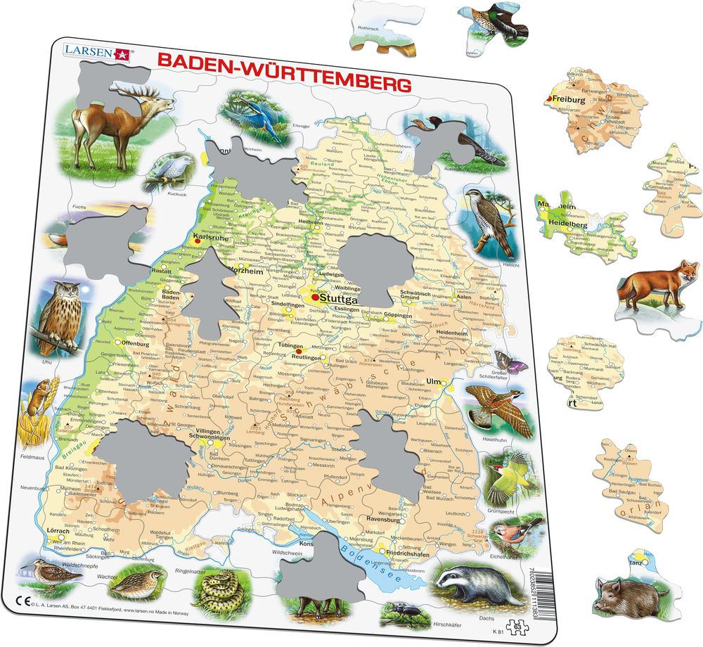 K81 - Baden-Wurttemberg fysisk kart (Illustrasjonsbilde 1)