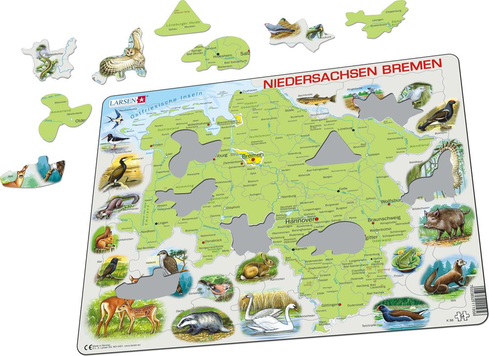 K88 - Niedersachsen and Bremen physical map (Illustrative image 1)