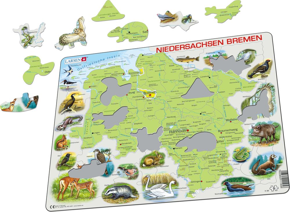 K88 - Niedersachsen og Bremen fysisk kart (Illustrasjonsbilde 1)