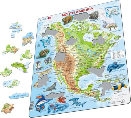 A32 - North America, Topographic map with animals