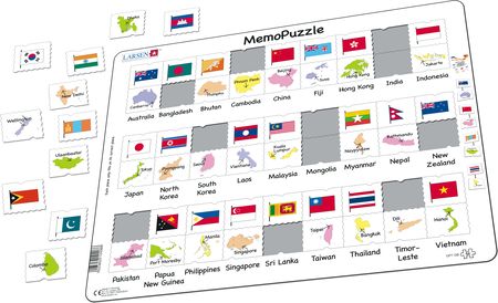 GP7 - MemoPuzzle. Navn, flagg og hovedsteder til 27 land i Asia og Stillehavet