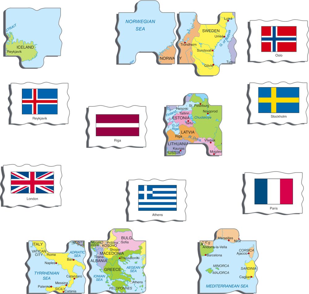 KL1 - Flagg og politisk kart av Europa (Illustrasjonsbilde 2) KL1 - Flagg og politisk kart av Europa (Illustrasjonsbilde 2)