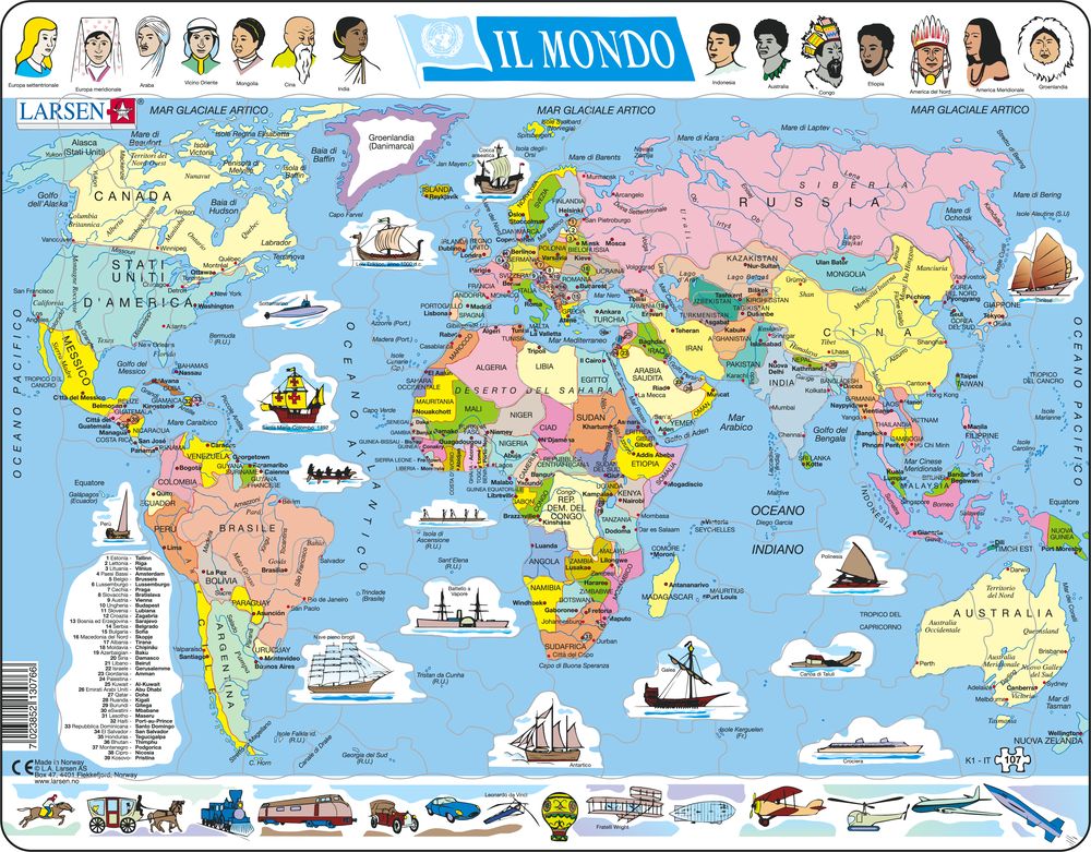 K1 - Verden, politisk kart (Italiensk)