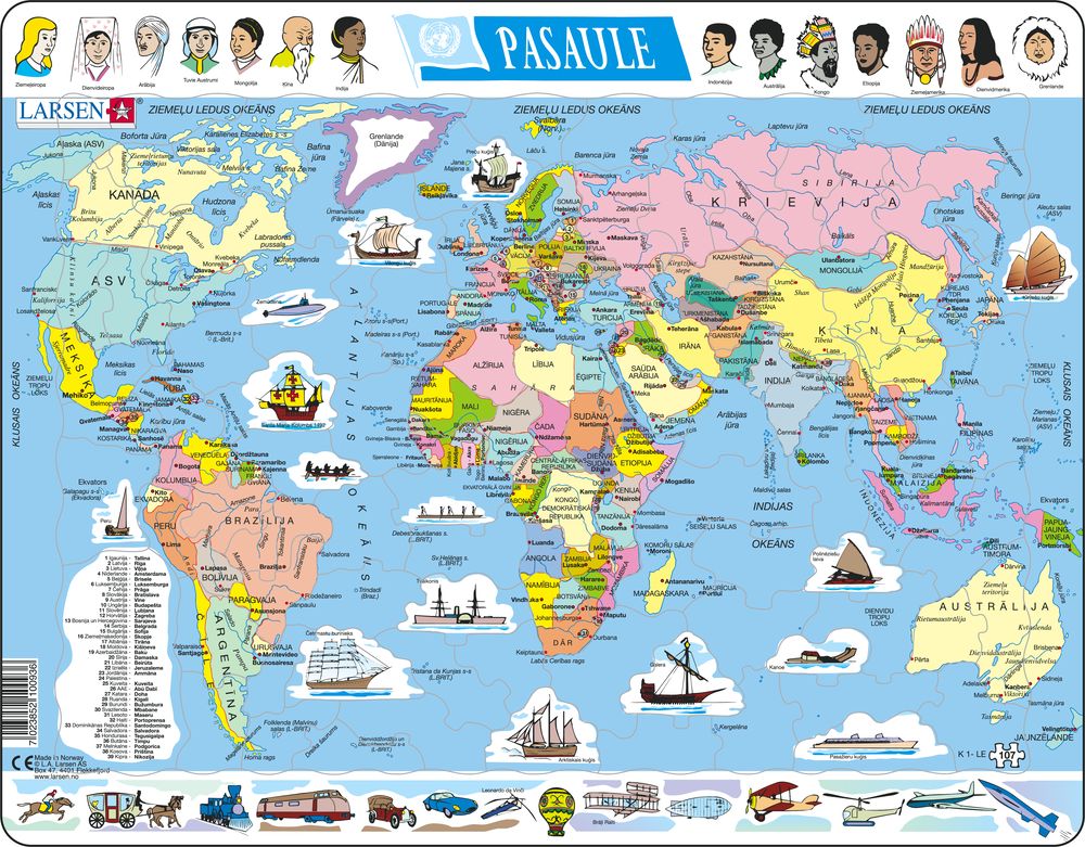 K1 - Verden, politisk kart (Latvisk)