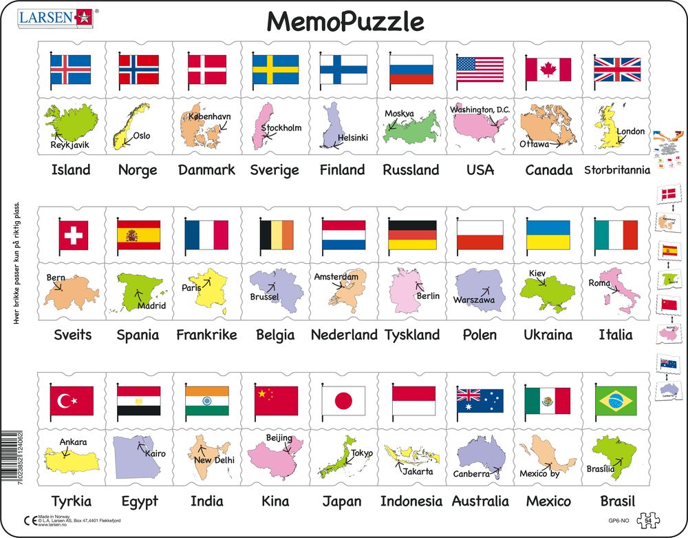 GP6 - MemoPuzzle: Flags and Capitals of 27 Countries (Norwegian) GP6 - MemoPuzzle: Flags and Capitals of 27 Countries (Norwegian)