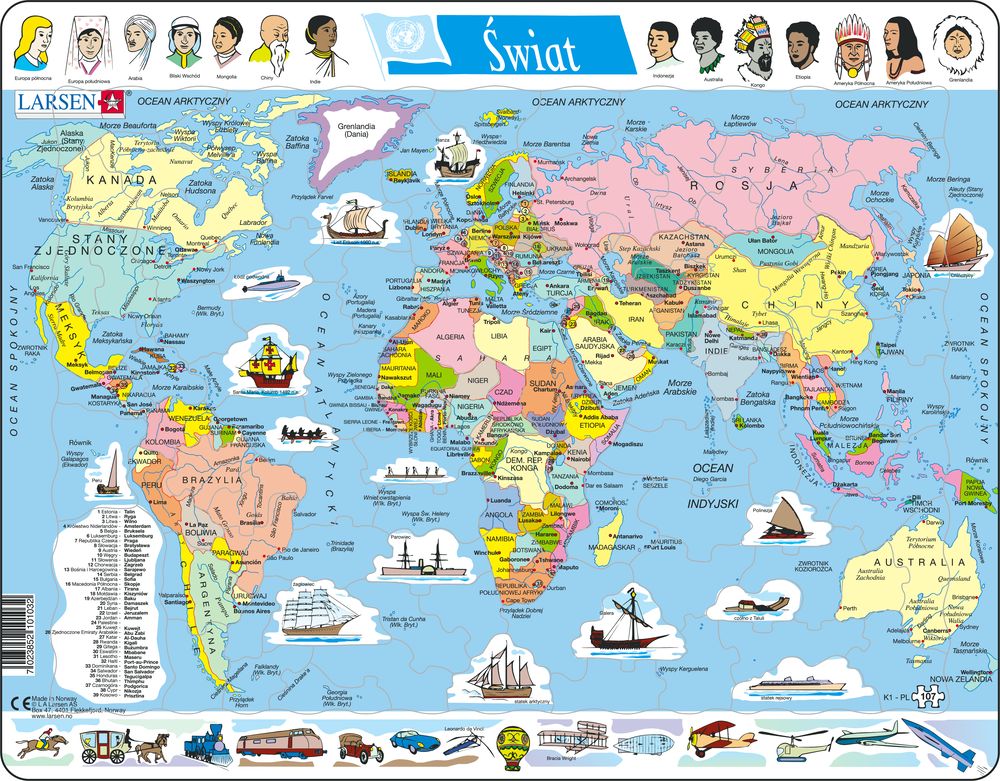 K1 - Verden, politisk kart (Polsk)