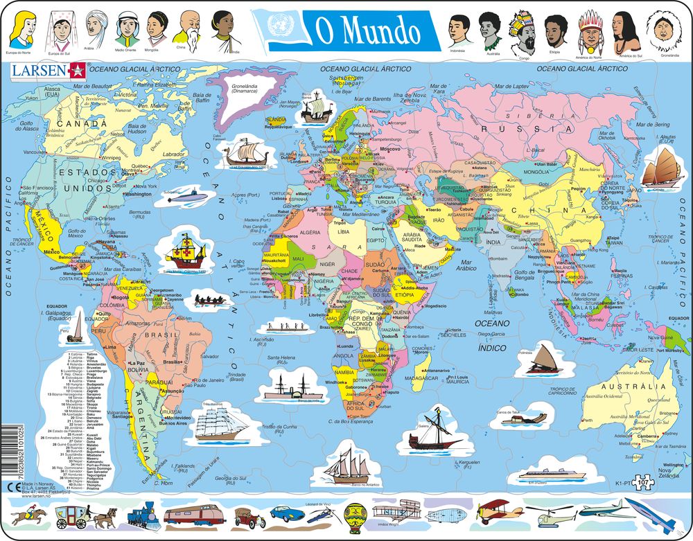 K1 - Verden, politisk kart (Portugisisk)
