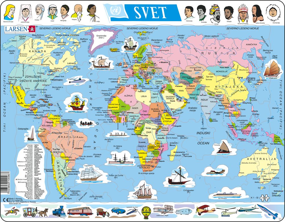 K1 - Verden, politisk kart (Slovensk)