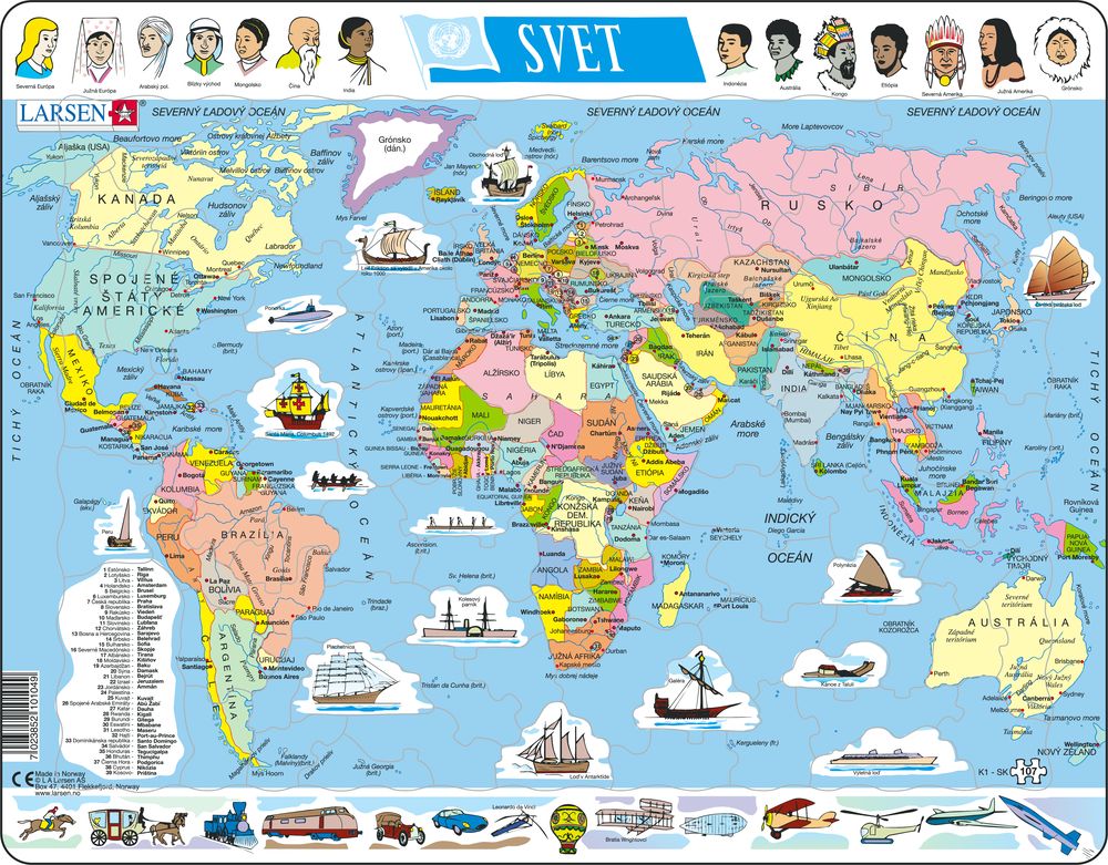 K1 - Verden, politisk kart (Slovakisk)