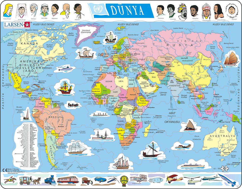 K1 - Verden, politisk kart (Tyrkisk)