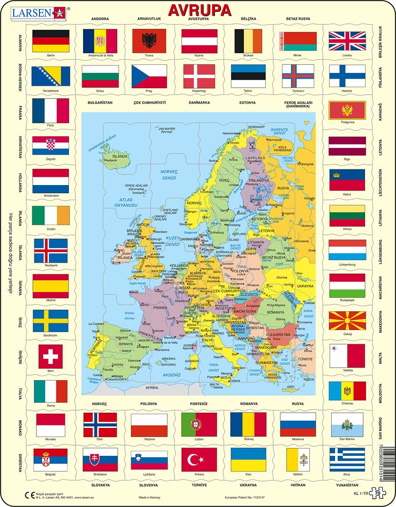 KL1 - Flagg og politisk kart av Europa (Tyrkisk) KL1 - Flagg og politisk kart av Europa (Tyrkisk)