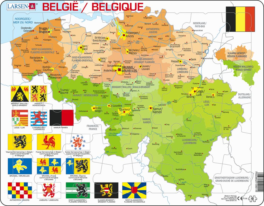 K59 - Belgium Political Map (Multilingual (Dutch/French))