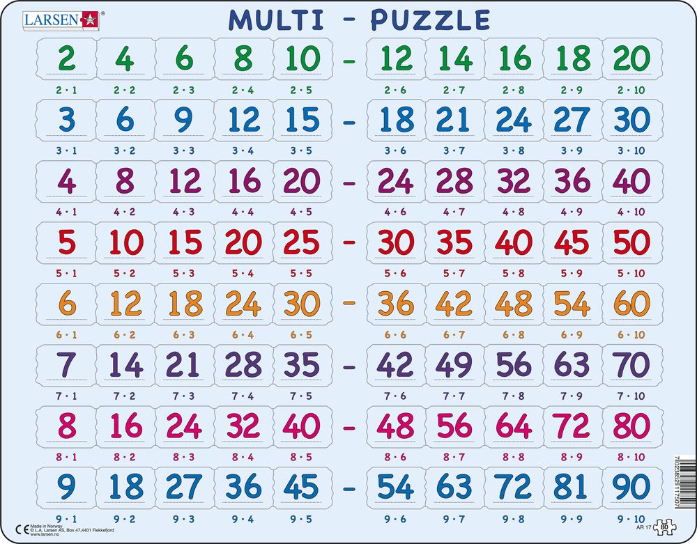AR17 - Mattepuslespill: Multiplikasjon (2 til 9) (Nøytralt) AR17 - Mattepuslespill: Multiplikasjon (2 til 9) (Nøytralt)